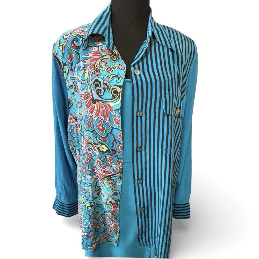 Vintage KOOS OF COURSE Maxi Jumper Dress With Silk Blouse Blue Artsy - Picture 5 of 11